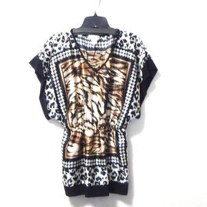 I Me Tiger Print Cinch Waist Silky Top M